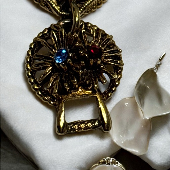 ART Arthur Pepper Antique Gold Tone Blue Cab. & Crystal Bracelet 7” - Picture 6 of 9